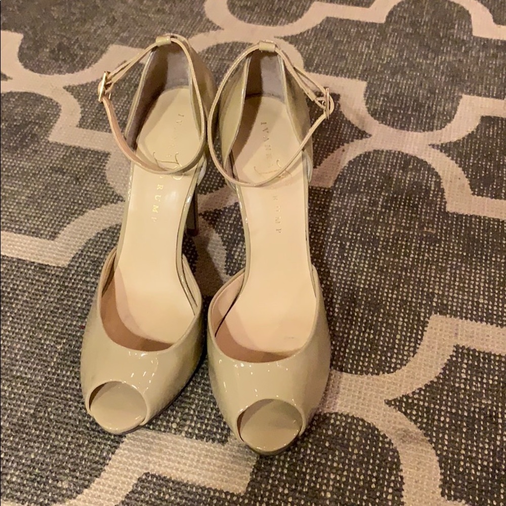 Nude patent peep toe stiletto w/ ankle strap